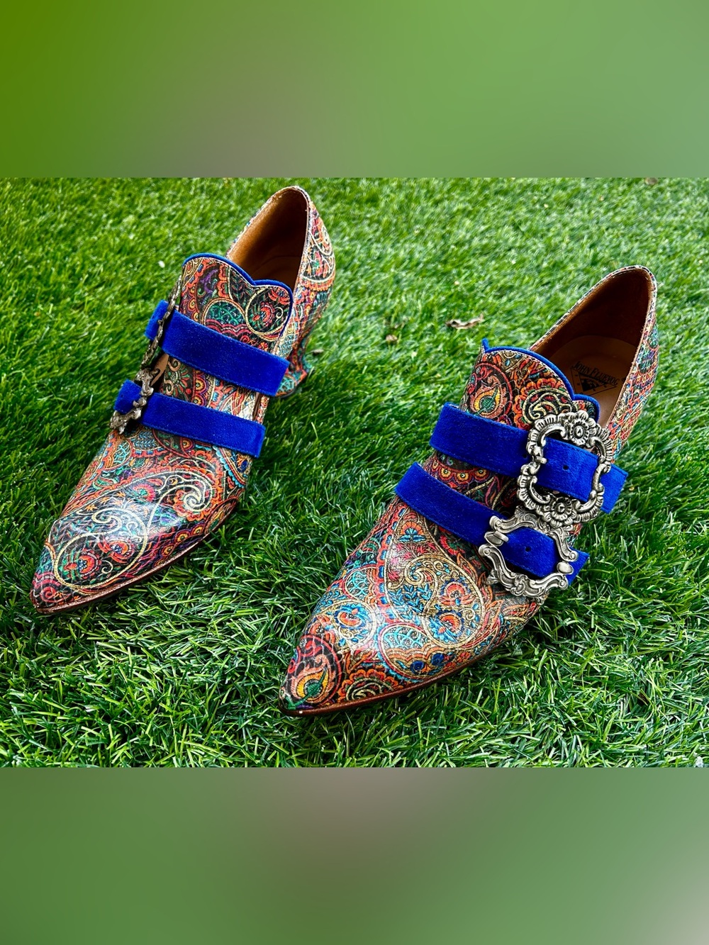 John Fluevog Classy Strozzi Swordfish Toe Pumps in Paisley - Picture 8 of 8
